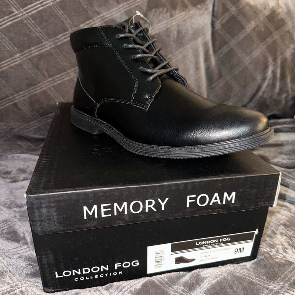 NEW London Fog Collection Tyler Chukka Men's Size 9m Black Leather Dress Shoes